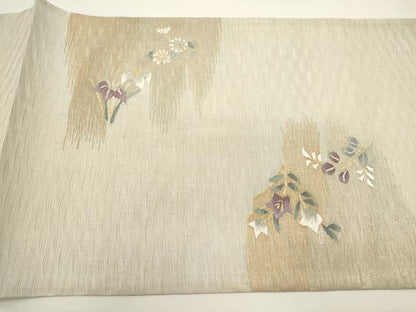 平和屋着物＊夏物　太鼓柄袋帯　すくい織　草花文　金銀糸　正絹　逸品　DABH1699cd