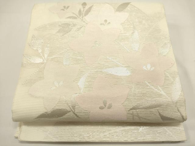 平和屋着物＊夏物　六通柄袋帯　草花文　銀糸　正絹　逸品　DABH1701cd