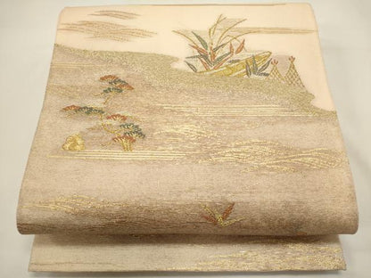 平和屋着物＊夏物　六通柄袋帯　小舟花文　金糸　正絹　逸品　DABH1702cd