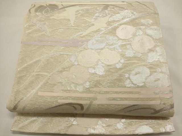 平和屋着物＊夏物　六通柄袋帯　飛鳥草花文　銀糸　正絹　逸品　DABH1703cd