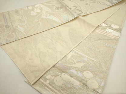平和屋着物＊夏物　六通柄袋帯　飛鳥草花文　銀糸　正絹　逸品　DABH1703cd