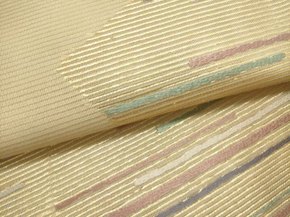 平和屋着物＊夏物　六通柄袋帯　色紙重ね横段文　金糸　正絹　逸品　DABH1705cd