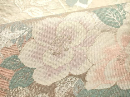 平和屋着物＊夏物　六通柄袋帯　扇面花文　銀糸　正絹　逸品　DABH1707cd
