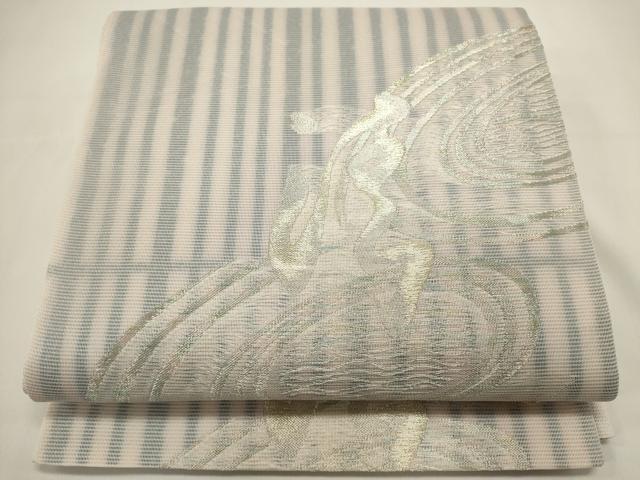 平和屋着物＊夏物　六通柄袋帯　文字文　銀糸　正絹　逸品　DABH1710cd