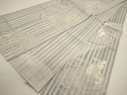平和屋着物＊夏物　六通柄袋帯　文字文　銀糸　正絹　逸品　DABH1710cd