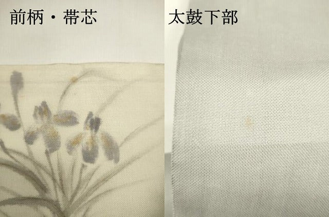 平和屋着物＊夏物　太鼓柄袋帯　草花文　杜若　カキツバタ　金彩　正絹　逸品　DABH1714cd