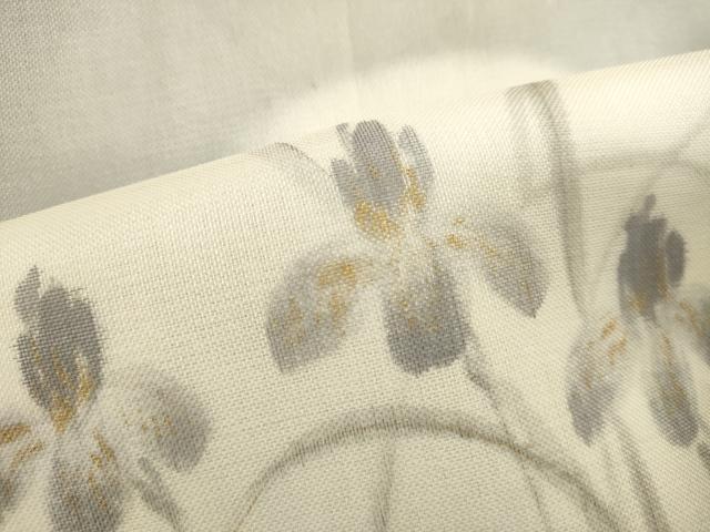 平和屋着物＊夏物　太鼓柄袋帯　草花文　杜若　カキツバタ　金彩　正絹　逸品　DABH1714cd
