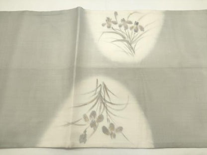 平和屋着物＊夏物　太鼓柄袋帯　草花文　杜若　カキツバタ　金彩　正絹　逸品　DABH1714cd