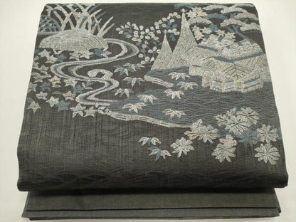 平和屋着物＊夏物　太鼓柄袋帯　すくい織　流水風景文　正絹　逸品　DABH1715cd
