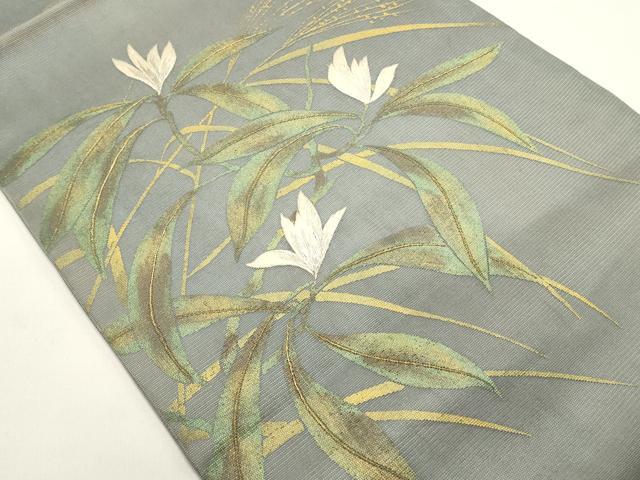 平和屋着物＊夏物　九寸開き名古屋帯　刺繍　草花文　金彩　正絹　逸品　DABH1725cd