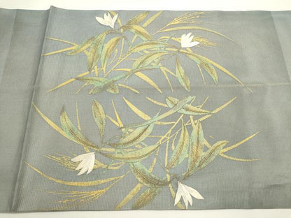 平和屋着物＊夏物　九寸開き名古屋帯　刺繍　草花文　金彩　正絹　逸品　DABH1725cd