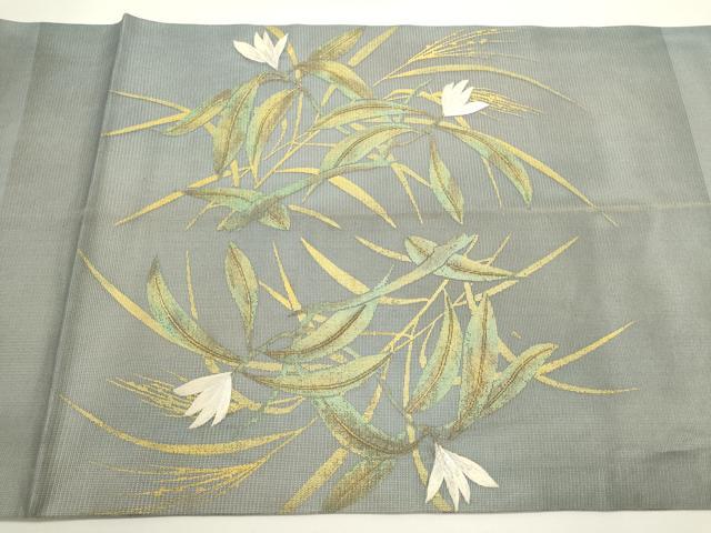 平和屋着物＊夏物　九寸開き名古屋帯　刺繍　草花文　金彩　正絹　逸品　DABH1725cd
