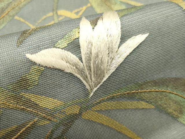 平和屋着物＊夏物　九寸開き名古屋帯　刺繍　草花文　金彩　正絹　逸品　DABH1725cd