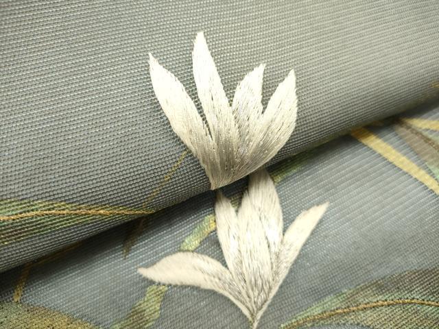 平和屋着物＊夏物　九寸開き名古屋帯　刺繍　草花文　金彩　正絹　逸品　DABH1725cd