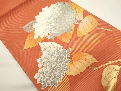 平和屋着物＊夏物　九寸開き名古屋帯　紫陽花　金銀糸　正絹　逸品　DABH1726cd