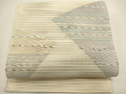 平和屋着物＊夏物　八寸名古屋帯　絽綴れ　幾何学文　金糸　正絹　逸品　DABH1732cd
