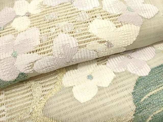 平和屋着物＊夏物　八寸名古屋帯　絽綴れ　枝花文　金銀糸　正絹　逸品　DABH1736cd