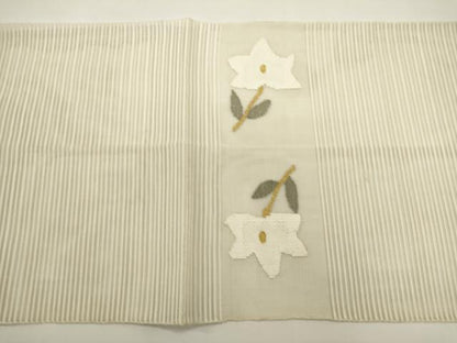 平和屋着物＊夏物　八寸名古屋帯　絽綴れ　枝花文　金糸　正絹　逸品　DABH1740cd