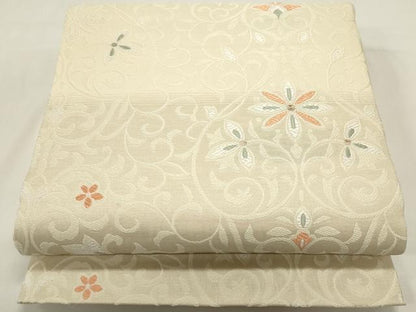 平和屋着物▽六通柄袋帯　スリーシーズン　春夏秋　風通織　花唐草文　ぜんまい紬使用　正絹　逸品　DABH1748cd