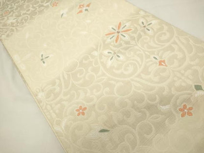 平和屋着物▽六通柄袋帯　スリーシーズン　春夏秋　風通織　花唐草文　ぜんまい紬使用　正絹　逸品　DABH1748cd