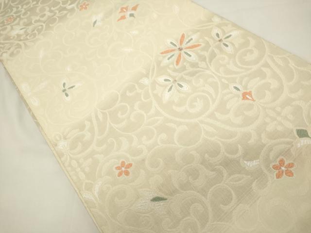 平和屋着物▽六通柄袋帯　スリーシーズン　春夏秋　風通織　花唐草文　ぜんまい紬使用　正絹　逸品　DABH1748cd