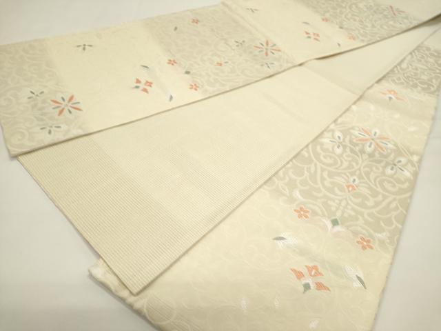 平和屋着物▽六通柄袋帯　スリーシーズン　春夏秋　風通織　花唐草文　ぜんまい紬使用　正絹　逸品　DABH1748cd