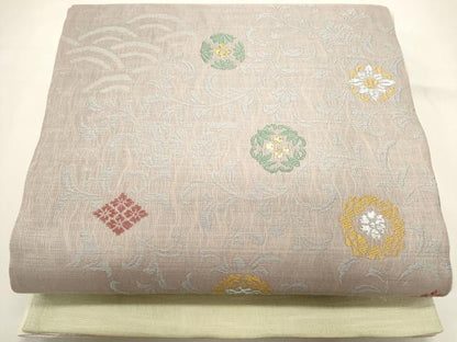 平和屋着物▽両方向　両面　全通柄袋帯　スリーシーズン　春夏秋　名物裂文　月のしらべ　金糸　正絹　逸品　DABH1751cd