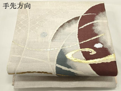 平和屋着物▽両方向　両面　全通柄袋帯　スリーシーズン　春夏秋　名物裂文　月のしらべ　金糸　正絹　逸品　DABH1751cd