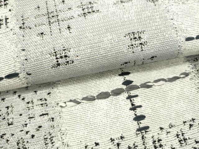 平和屋着物▽両面　六通柄袋帯　スリーシーズン　春夏秋　変わり格子　正絹　逸品　DABH1752cd