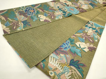 平和屋着物▽六通柄袋帯　スリーシーズン　春夏秋　花鳥文　金糸　正絹　逸品　DABH1754cd