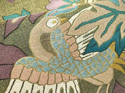 平和屋着物▽六通柄袋帯　スリーシーズン　春夏秋　花鳥文　金糸　正絹　逸品　DABH1754cd