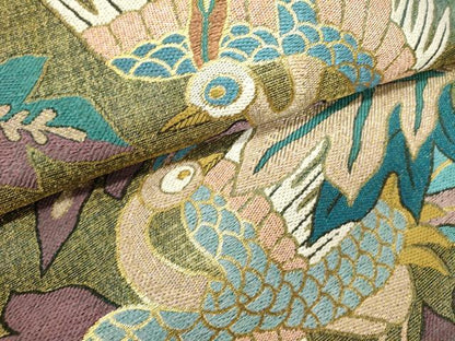 平和屋着物▽六通柄袋帯　スリーシーズン　春夏秋　花鳥文　金糸　正絹　逸品　DABH1754cd