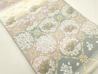 平和屋着物▽両面　太鼓柄袋帯　スリーシーズン　春夏秋　雪輪花文　金銀糸　やまと誂製　正絹　逸品　DABH1756cd