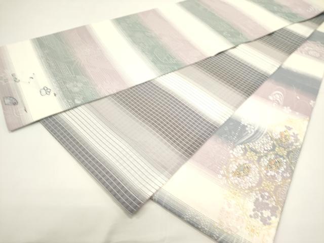 平和屋着物▽両面　太鼓柄袋帯　スリーシーズン　春夏秋　雪輪花文　金銀糸　やまと誂製　正絹　逸品　DABH1756cd