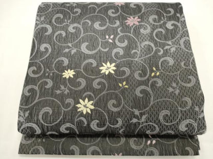 平和屋着物▽両面　全通柄袋帯　スリーシーズン　春夏秋　唐織　花唐草文　正絹　逸品　DABH1757cd