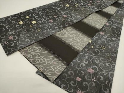 平和屋着物▽両面　全通柄袋帯　スリーシーズン　春夏秋　唐織　花唐草文　正絹　逸品　DABH1757cd