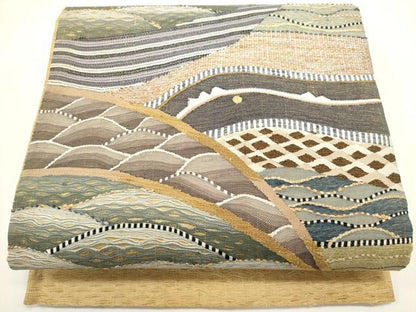 平和屋着物▽太鼓柄袋帯　スリーシーズン　春夏秋　すくい織　立波文　正絹　逸品　DABH1763cd