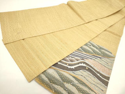 平和屋着物▽太鼓柄袋帯　スリーシーズン　春夏秋　すくい織　立波文　正絹　逸品　DABH1763cd