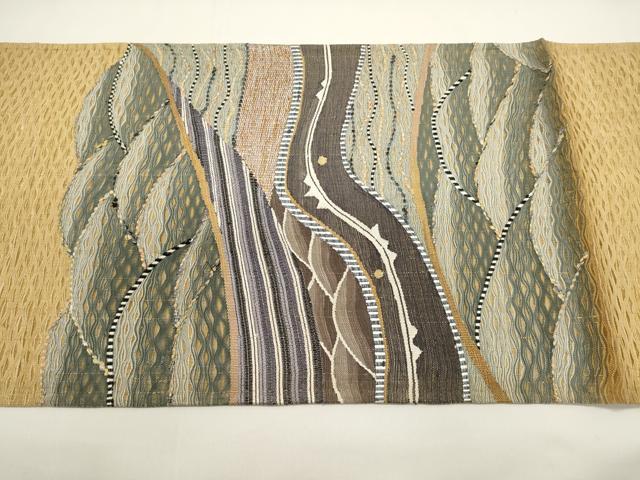 平和屋着物▽太鼓柄袋帯　スリーシーズン　春夏秋　すくい織　立波文　正絹　逸品　DABH1763cd