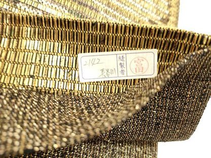 平和屋着物▽六通柄袋帯　スリーシーズン　春夏秋　菱文　金糸　正絹　逸品　DABH1769cd