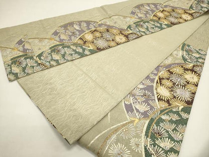 平和屋着物▽六通柄袋帯　スリーシーズン　春夏秋　松葉文　金糸　正絹　逸品　DABH1772cd