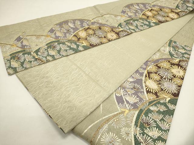平和屋着物▽六通柄袋帯　スリーシーズン　春夏秋　松葉文　金糸　正絹　逸品　DABH1772cd