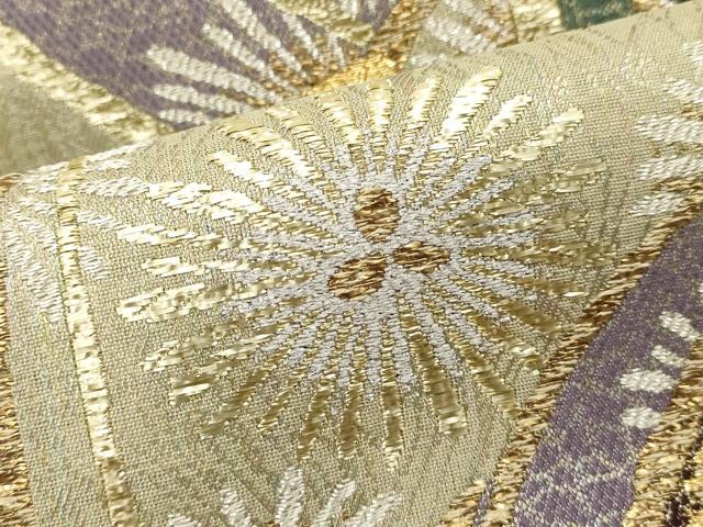 平和屋着物▽六通柄袋帯　スリーシーズン　春夏秋　松葉文　金糸　正絹　逸品　DABH1772cd