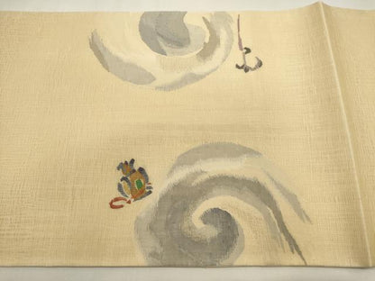 平和屋着物▽太鼓柄袋帯　スリーシーズン　春夏秋　すくい織　抽象文　正絹　逸品　DABH1775cd