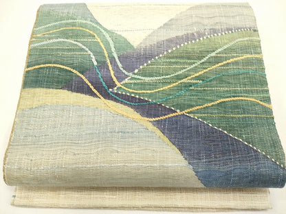 平和屋着物▽太鼓柄袋帯　スリーシーズン　春夏秋　すくい織　流水文　正絹　逸品　DABH1776cd