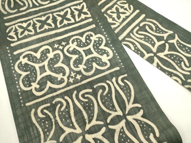 平和屋着物＊夏物　九寸名古屋帯　ろうけつ染め　抽象文様　正絹　逸品　DABH1777cd
