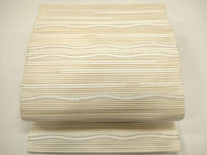 平和屋着物＊夏物　八寸名古屋帯　絽綴れ　横段文　銀糸　正絹　逸品　DABH1779cd