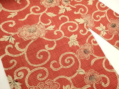 平和屋着物＊夏物　全通柄九寸名古屋帯　型染め　花唐草文　正絹　逸品　DABH1784cd