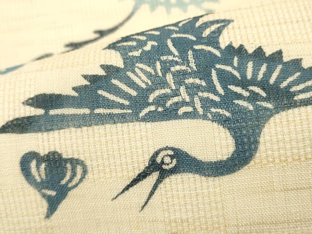 平和屋着物＊夏物　九寸名古屋帯　藍　型染め　花鳥文　麻　逸品　DABH1785cd