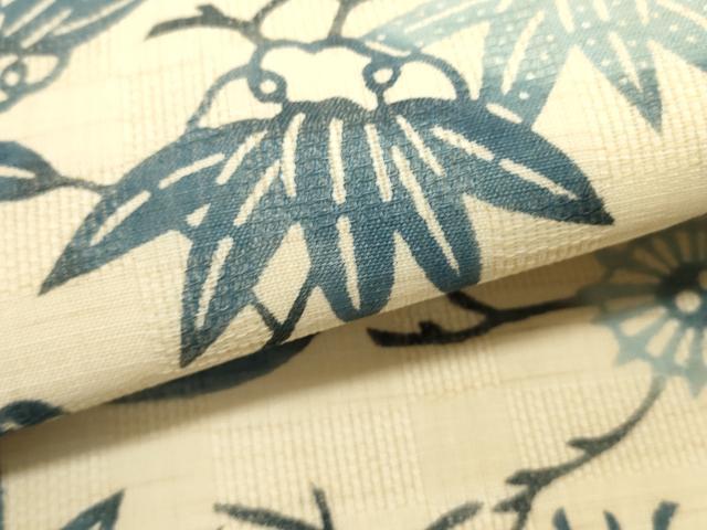 平和屋着物＊夏物　九寸名古屋帯　藍　型染め　花鳥文　麻　逸品　DABH1785cd